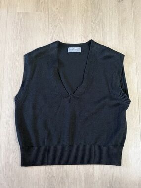 Black Ribbed Knit Vest with V-Neck